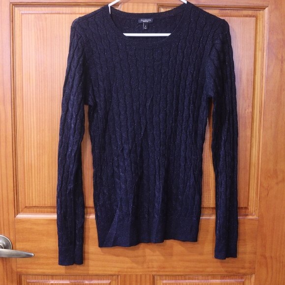 Talbots Black Metallic Sparkly Cable Knit Sweater Rayon Medium - Picture 11 of 11